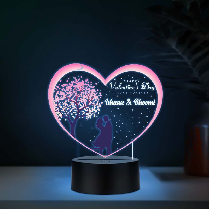 Happy Valentines Day Love Forever Personalized Couple Name LED Night Lamp with Automatic Color Changing Light Valentines Day Gift for Husband Wife Romantic Light